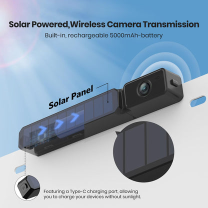 Foxpark Solar Wireless Backup Camera, 1080P 5'' Monitor Back Up Camera Systems Wireless, 3 Mins DIY Installation, Reverse Camera for Car, Truck, Van, RV