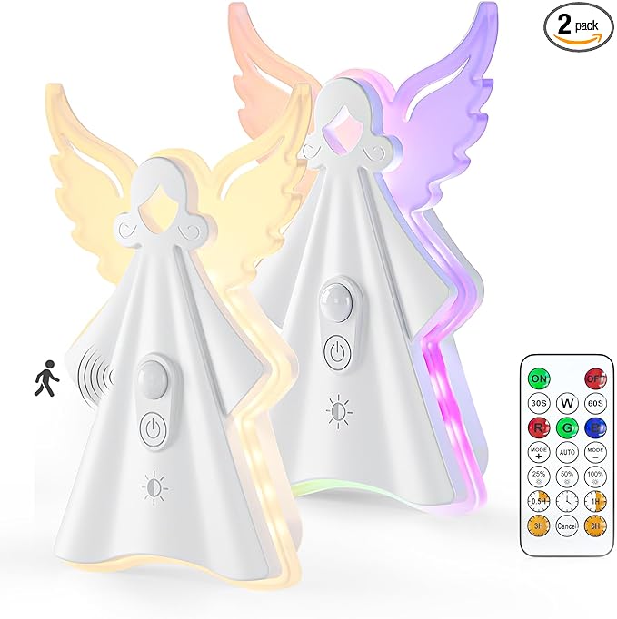 WOBANE 2PCS Night Lights Motion Sensor,Rechargeable LED Light with Remote,18 Colors Dimmable RGB Night Lamp,Battery Operated Touch LED Lighting for Kids,Stairs,Bedroom,Hallway,Gifts