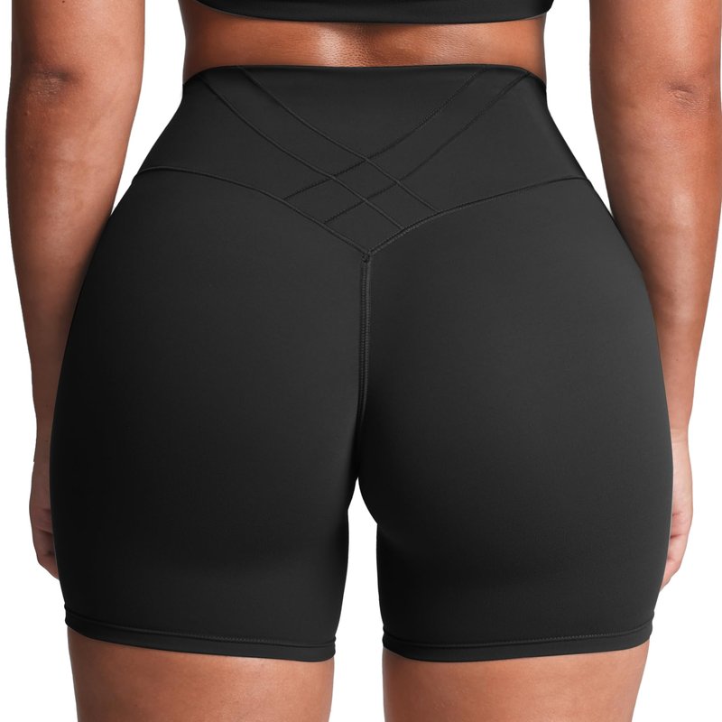 Aoxjox Women's Workout Velura Biker Shorts High Waisted Hidden Scrunch PlushFlex™ Athletic Yoga Short 6" (Black, Small)