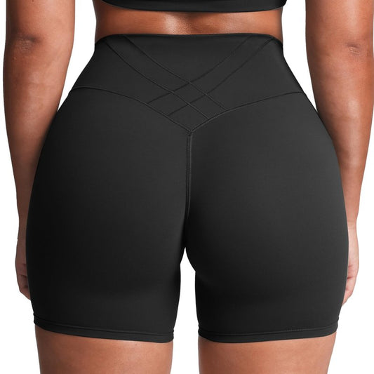 Aoxjox Women's Workout Velura Biker Shorts High Waisted Hidden Scrunch PlushFlex™ Athletic Yoga Short 6" (Black, Small)