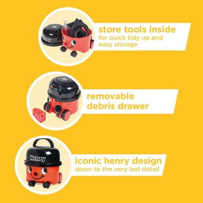 Casdon Henry & Hetty Toys - Henry Vacuum Cleaner - Red Vacuum Cleaning Toy with Real Function & Nozzle Accessories - Kids Cleaning Set - For Children Aged 3+