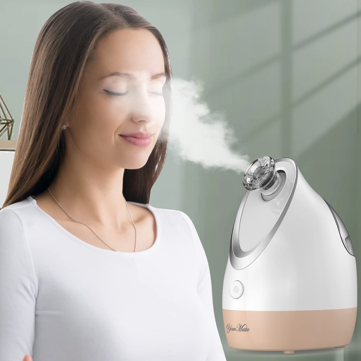 YourMate Facial Steamer Nano Ionic Face Steamer, Adjustable Nozzle with Aromatherapy Warm Mist for Sinuses Moisturizing Humidifier Unclogs Pores, Homeuse Vaporizador Facial (White)