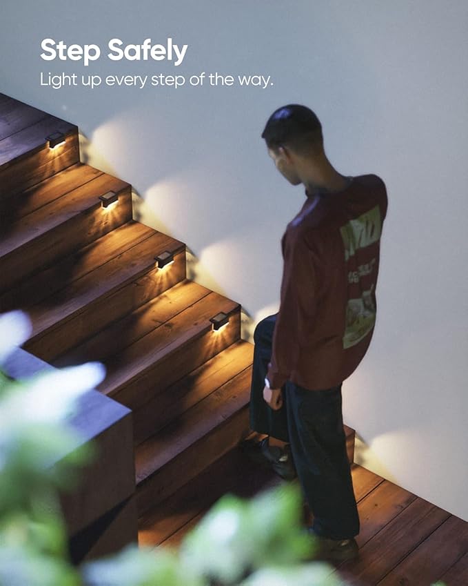 JACKYLED Solar Deck Lights 4 Pack Solar Fence Light Solar Powered Outdoor Step Light IP65 Waterproof LED Pathway Light for Deck Fence Railing Garden Patio StairYard, Black