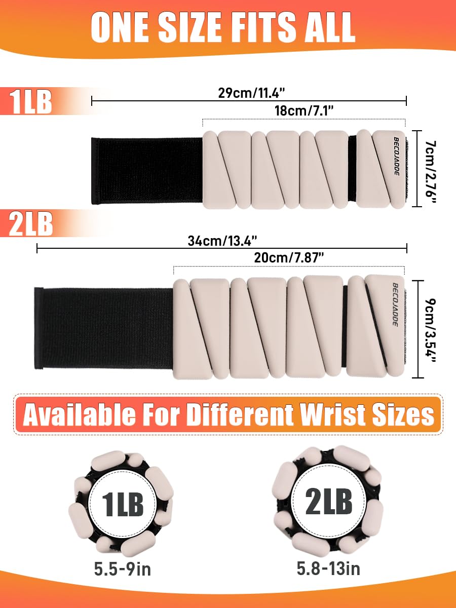 BECOJADDE Wrist Ankle Weights Adjustable Training Intensity for Strength Training Walking Running Yoga Pilates Jogging for Women Men Set of 2 (2 lb Each), Beige