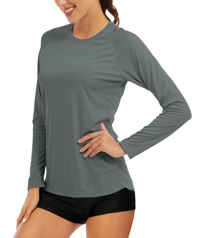 MAGCOMSEN UV Protection Shirts for Women Long Sleeve Shirts for Women Performance Shirts Casual Running Shirts Workout Shirts for Women Dark Grey