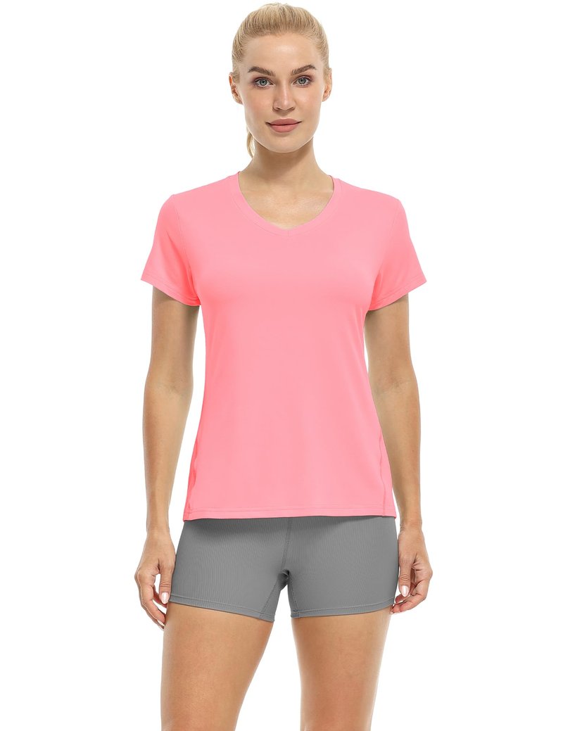 icyzone Workout Shirts Yoga Tops Activewear V-Neck T-Shirts for Women Running Fitness Sports Short Sleeve Tees (Solid Black/Pale Pink/Dark Green, XXL)