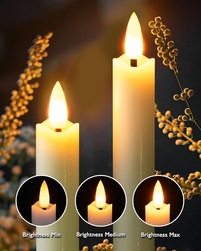 Homemory Real Waxy Flameless Taper Candles with Remote Timer, LED Candlesticks Flickering, Battery Operated Candles, 9.6 Inches for Home Christmas Wedding Celebration Decor, Ivory, Pack of 6