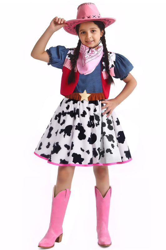 Doxrmuru Cowgirl Costume for Girls Halloween Western Rodeo Dress Up Outfit with Cowgirl Hat 7-8 Years