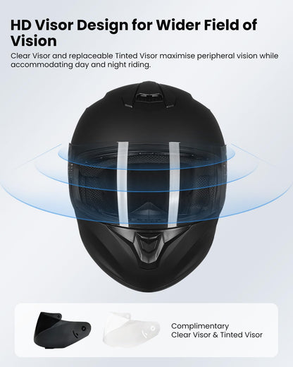 ILM Full Face Motorcycle Street Bike Helmet with Enlarged Air Vents, Free Replacement Visor for Men Women DOT Approved Model ST-06 (Matte Black, Medium)