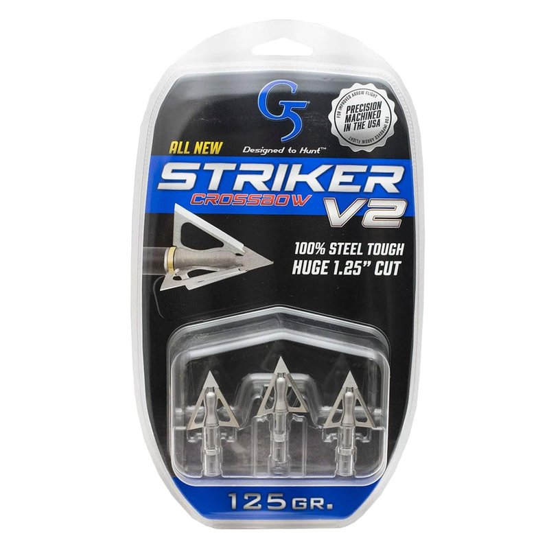 G5 Striker V2 Fixed 3-Blade Broadhead - Archery Hunting Steel Ferrule 125 Grain 1.25" Cutting Diameter Broadhead - Crossbow Version