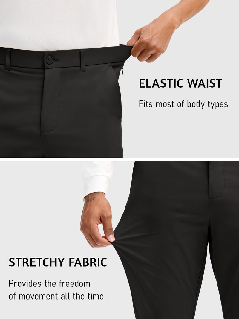 Comdecevis Golf Pants Men Slim Fit Mens Pants Casual 32 Inseam Stretch Quick Dry Wrinkle Free Lightweight Business Men's Fashion Slacks, Black, 34x32