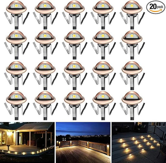 FVTLED 20pcs Low Voltage LED Deck Lights kit Φ1.38 Outdoor Garden Yard Decoration Lamp Recessed Landscape Pathway Step Stair Warm White LED Lighting, Red Bronze