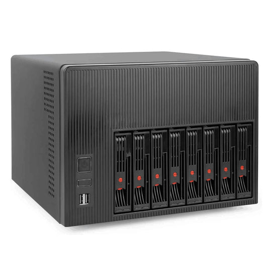 AUDHEID K7 8 Bay NAS Case, Computer Enclosures Compatible Micro-ATX Mini-ITX Motherboard, 3 x Fans, 8 x 2.5/3.5" Tray, Network Attached Storage Server for Home(Diskless)
