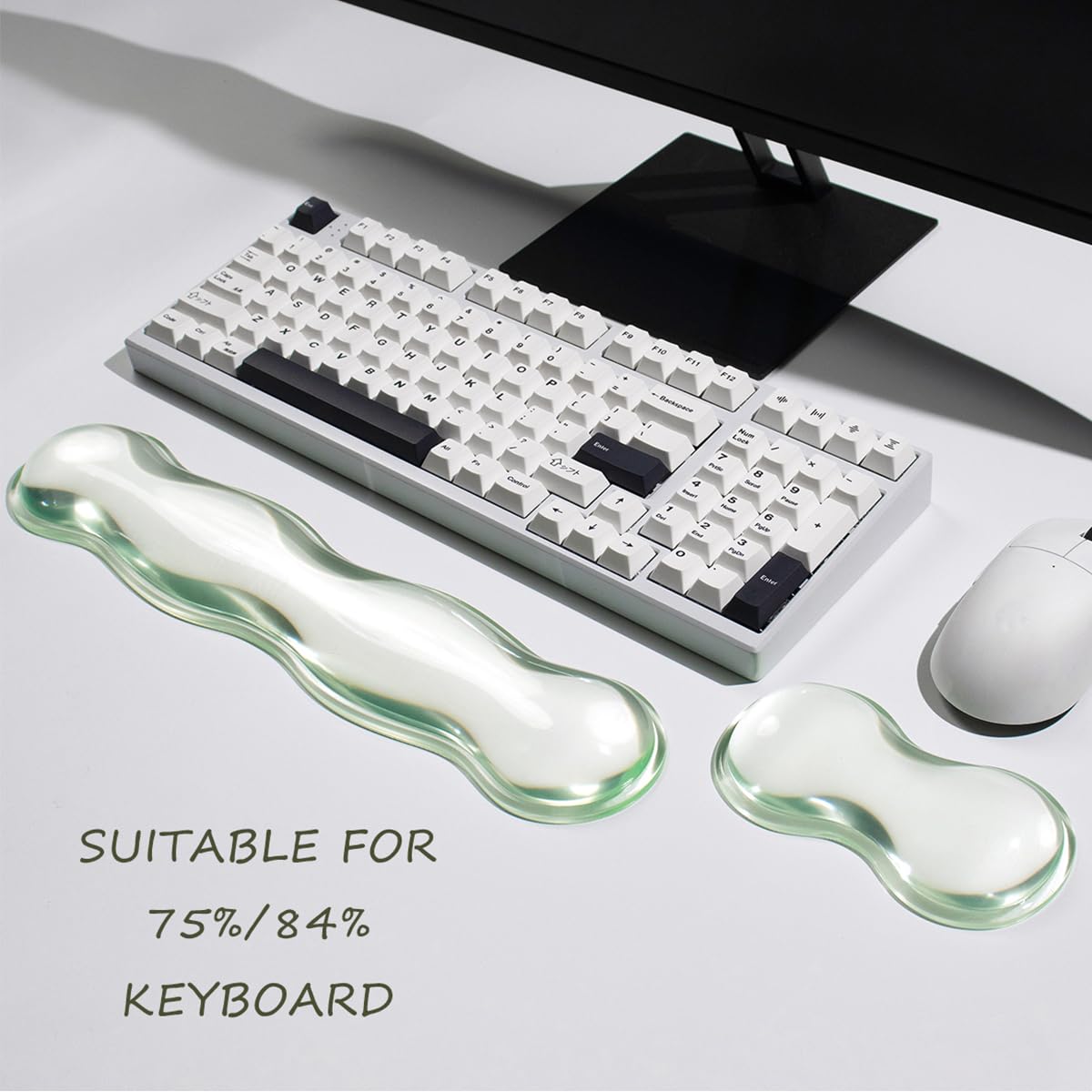 Clear Gel Wrist Rest for Keyboard and Mouse, Green Silicone Mouse Wrist Rest Set, Cute Ergonomic Wrist Rest for Keyboard 60%/75%(Green)