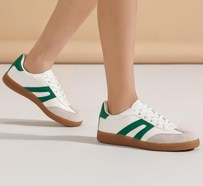 Women's Retro Gum Sole Fashion Sneakers-Lace Detail Casual Retro Walking Shoes-Gum Sole Casual Tennis-Anti Slip Trainers（Green/White,8.5）