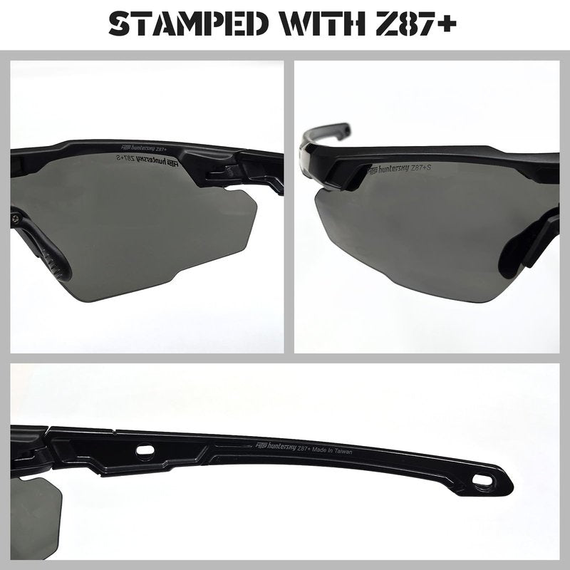 HTS HUNTERSKY S59 Smoke Grey Ballistic Tactical Shooting Glasses ANSI Z87+ Polarized Anti-Fog UV400 Eyewear for Airsoft Range Security and Outdoor Sports, for Men and Women