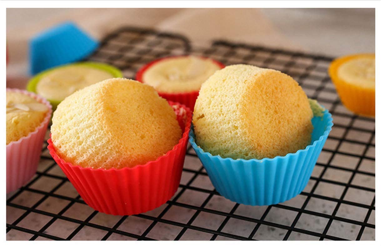Reusable Silicone Cupcake Baking Cups 24 Pack, 2.75 inch Cups, & Non-stick Muffin Liners for Party Halloween Christmas,6 Rainbow Colors (Pack of 24,Multicolor)
