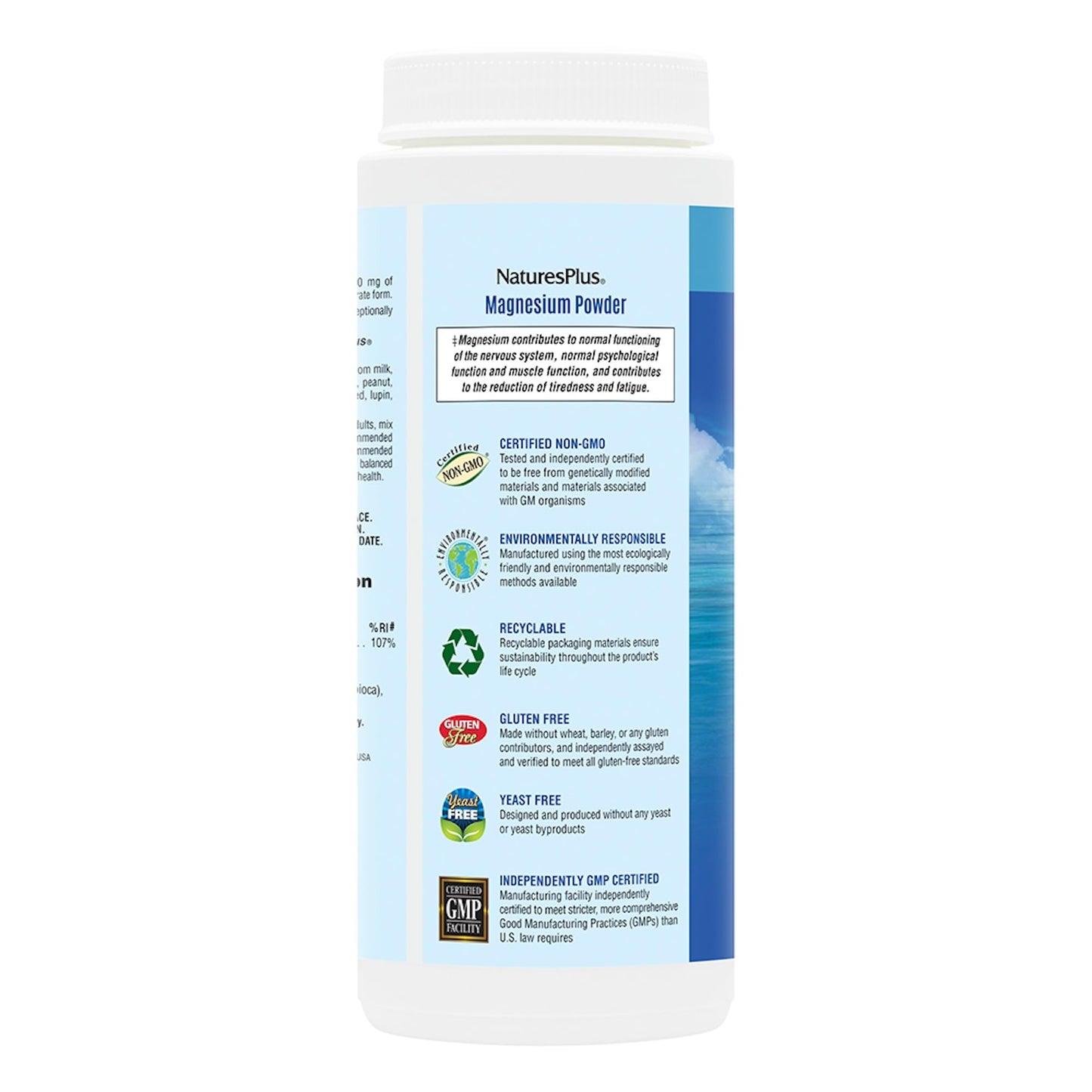 NaturesPlus Magnesium Powder Unflavoured - Gentle Magnesium Citrate Supplement for Night and Day - Energy and Stress Relief - Vegan, Gluten Free - 60 Servings