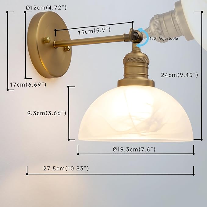 1-Light Vintage Wall Sconce Light with Milk White Glass Shade, Rustic Indoor Wall Mounted Lamp for Bedroom Vanity Bathroom Living Room Over Kitchen Sink