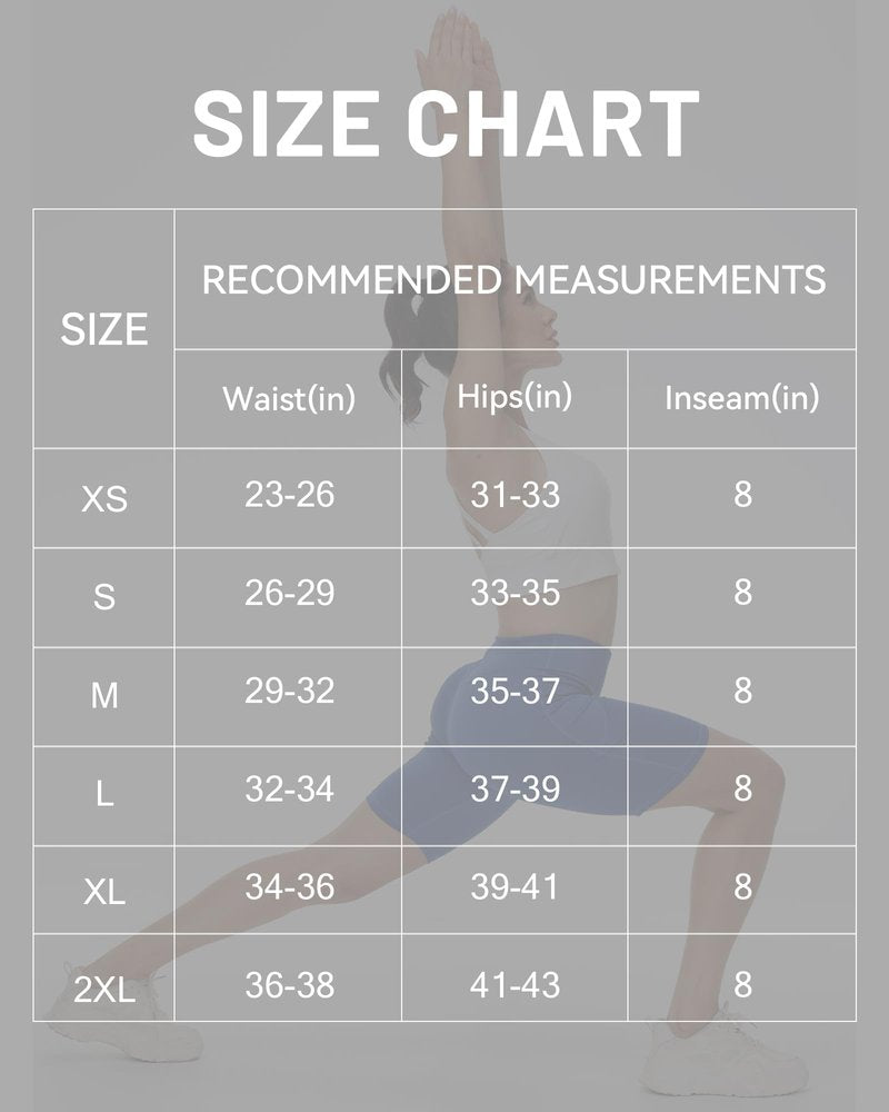 Runhit Biker Shorts Women with Pockets - 8'' High Waisted Tummy Control Workout Gym Yoga Running Spandex Compression Short Black