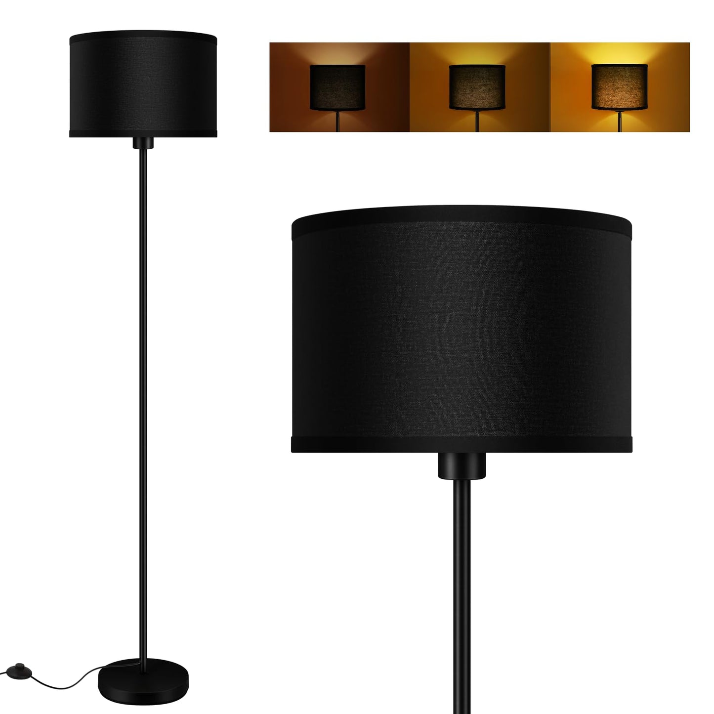 Floor Lamp Black, Standing Lamp, 58" Tall Lamps for Living Room, Simple Pole Lamp with Black Lampshade, On/Off Foot Pedal, Bright Dimming Light for Kids Room Bedroom Office Decor(Without Bulbs)