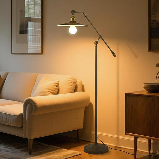 Swing Arm Floor Lamp with Smart Remote Control and Bluetooth Dimming,Living Room Corner Bedroom Office Library Farmhouse Reading Standing Lights, Bright Adjustable Black Rustic Industrial Home Decor