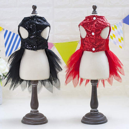 Tangpan Beam Waist Christmas Pet Costume Dog Dance Skirt Satin Camp Party Dress(Red,M)