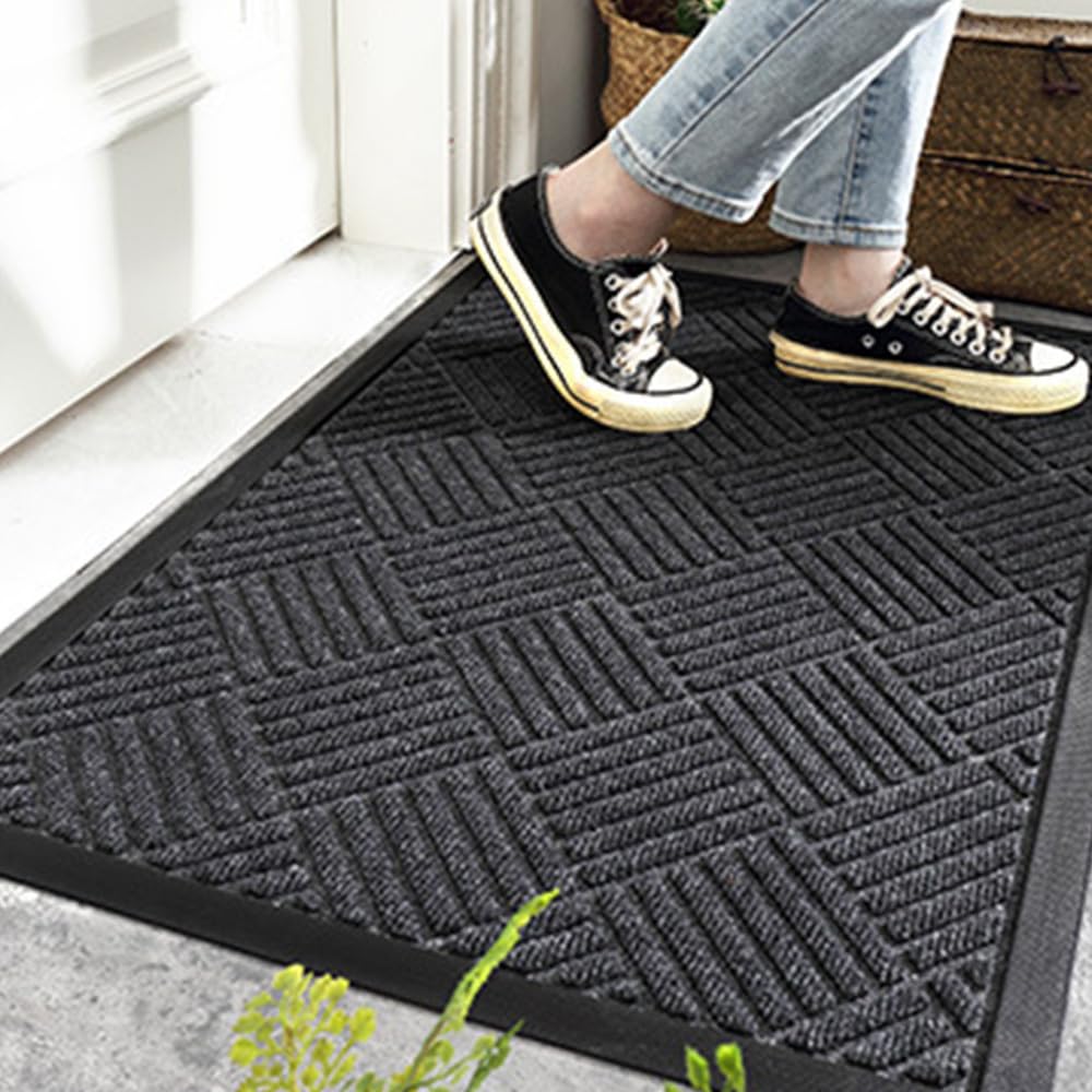 MATZEN Diamond Entrance Mats Indoor Outdoor, Front Door Mat Entryway Entrance Waterproof Outdoor Doormat, Heavy Duty Non Slip Durable Weatherproof Porch Deck Terrace Office Entrance Mat, 4x2, Brown