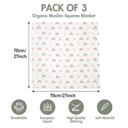 GLLQUEN BABY Receiving Blanket Boy Cotton Muslin Swaddle Blankets Girl Newborn Squares Breathable & Soft Thin Baby Blankets Cloths Double Absorbent Infant Swaddling Wrap - 3 Pack (Sun)