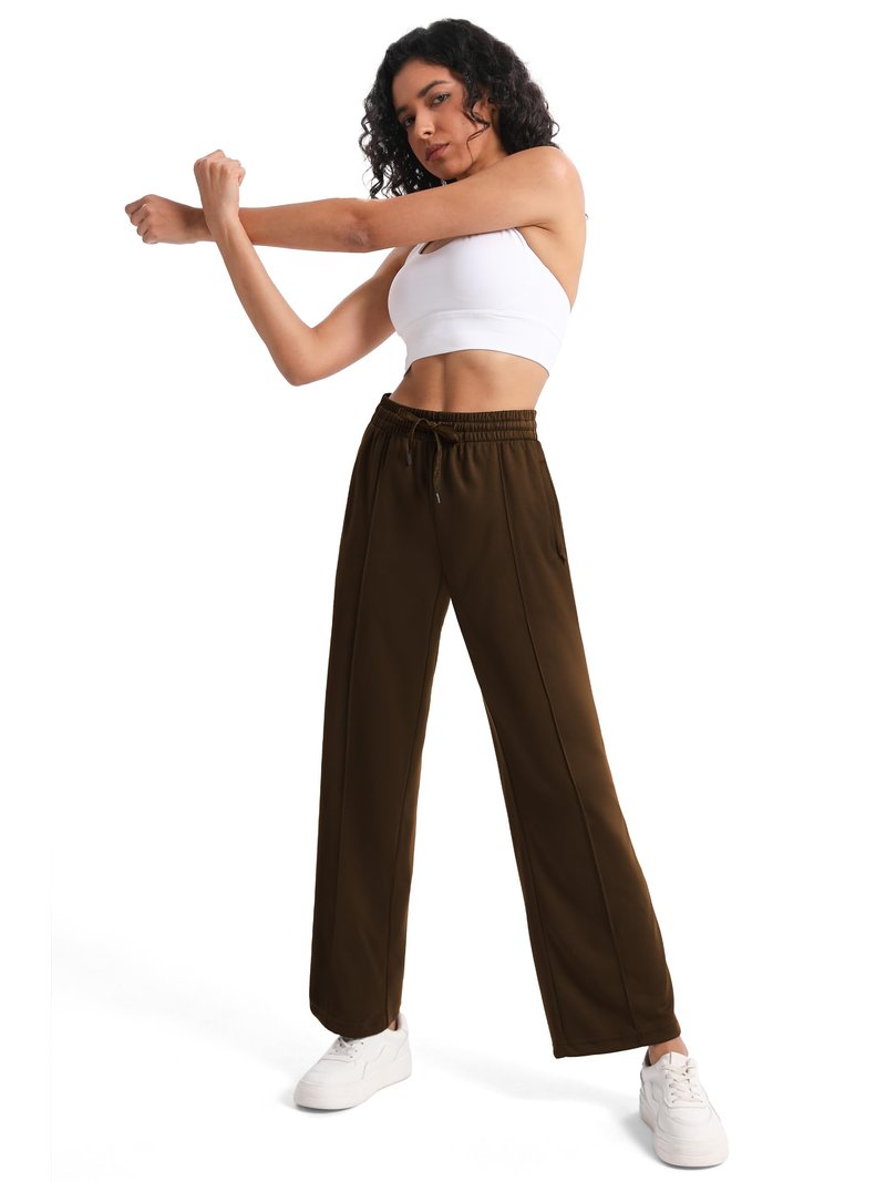 Tapata Tall Womens 34" Inseam Track Pants Relaxed Fit Striped Workout Sweatpants Baggy Trousers with Zipper Pockets, Brown, XXL