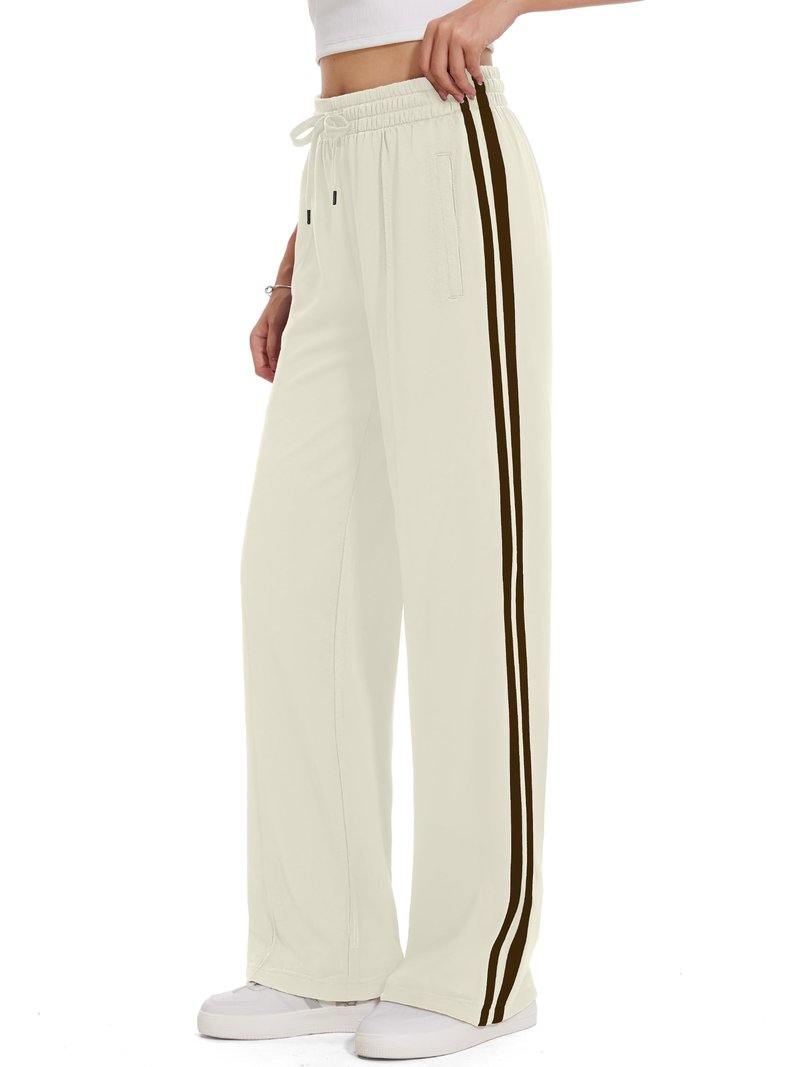 Tapata Long Women's 32" Inseam Casual Pants Track Athletic Sweatpants Warm Up Loose Side Stripe Street Slacks, Beige, XXL