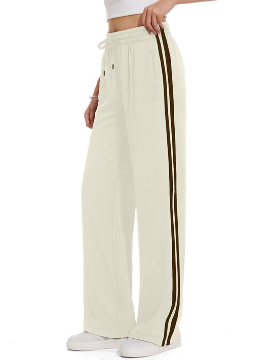 Tapata Regular Women's 30" Inseam Casual Pants Track Athletic Sweatpants Warm Up Loose Side Stripe Street Slacks, Beige, XXL