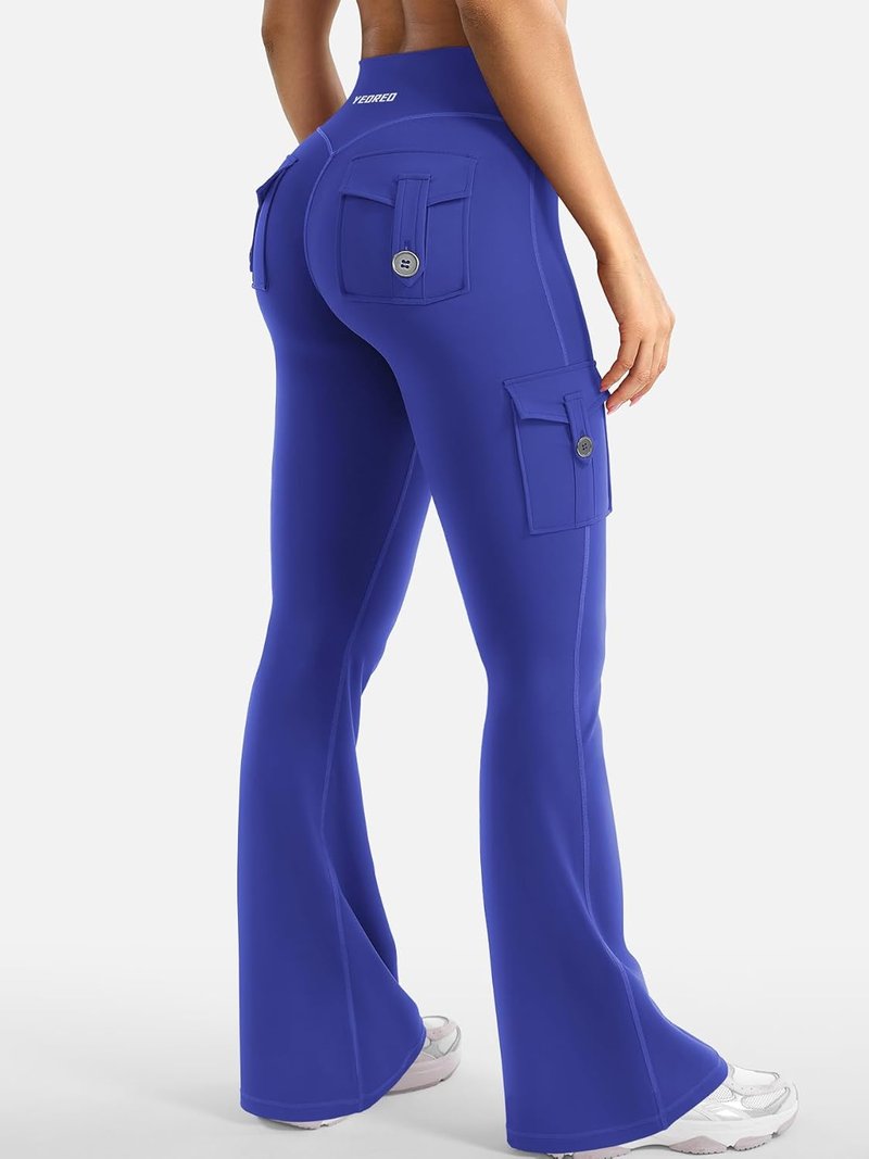 YEOREO CoreFlex Women's High-Waisted Flare Leggings - Hidden Pockets, No Front Seam, Perfect for Gym & Yoga