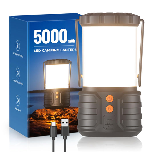 2 Pack Camping Lantern,Led Camping Lanterns,5000mAh Rechargeable Battery Emergency Lights for Power Outages,3 Colors,IPX4 Waterproof Portable Flashlight Camping Tent Light for Home or Hurricane Hiking