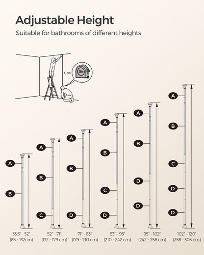 SONGMICS Shower Corner Shelf, 4-Tier Bathroom Shower Shelf, 85-305 cm Adjustable Shower Caddies, Bathroom Organiser, White BCB001A