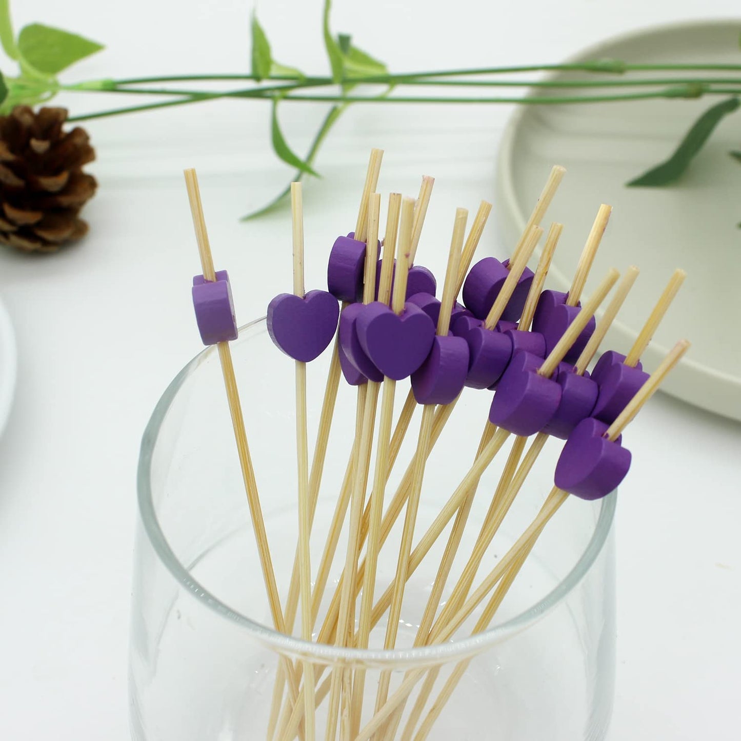 100pcs Red Heart Cocktail Picks 4.7" Long Fruit Sticks Food Toothpicks Sandwich Appetizer Charcuterie Skewers, Handmade of Bamboo Wood, for Birthday, Wedding, Valentines Day Decoration Party Supplies