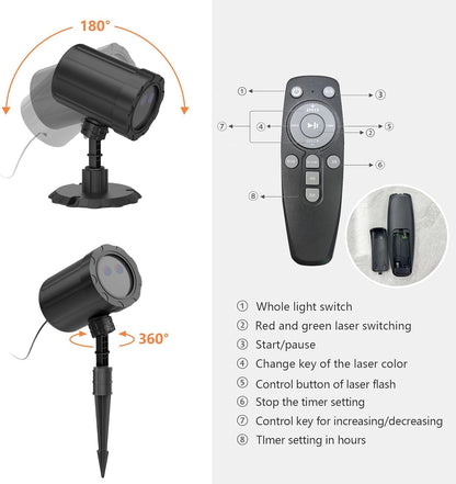 Christmas Projector Lights Outdoor, BLOFUN Red and Green Starlight Projection Light, 3 Modes with Remote Control, Halloween, Christmas, Party, New Year Decoration Waterproof and Frostproof