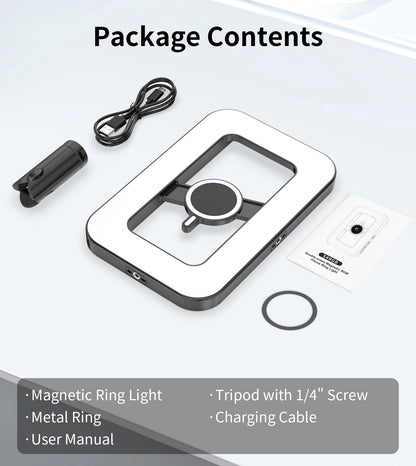 Double-Sided Magnetic Phone Ring Flash with Mini Tripod Stand,448 LED 6000mAh Rechargeable RGB Selfie Light for iPhone,Handheld Stabilizer with Light for Magsafe/Phones/Video Recording/Makeup/Photos