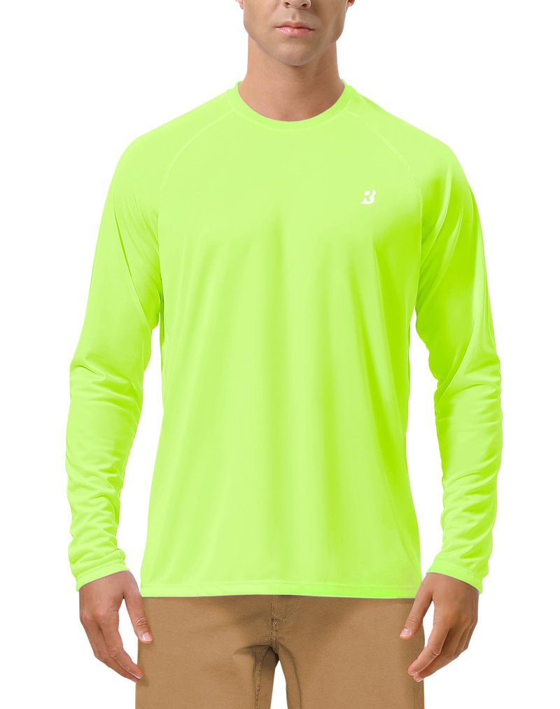 Roadbox Mens UPF 50+ Long Sleeve SPF Diving Rash Guard UV Sun Protection Shirts for Outdoor Fishing Hiking Swimming Running Neon Green