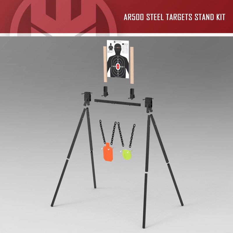KNINE OUTDOORS AR500 Steel Target for Shooting Target Stand System Kit, 3/8" Thick 7"x 12" Silhouette Targets, 3/8" Thick 6" Gong Targets (Height-Adjustable Style)