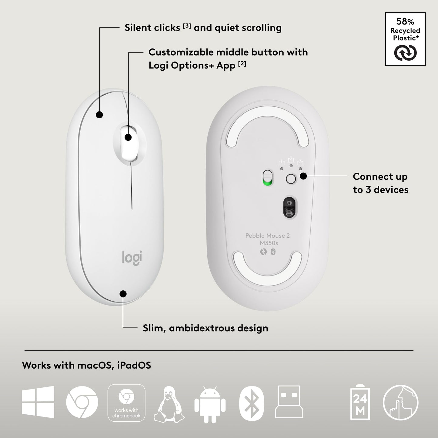 Logitech Pebble Keys 2 K380s, Multi-Device Bluetooth Wireless Keyboard with Customizable Shortcuts, Slim and Portable, Easy-Switch for Windows, macOS, iPadOS, Android, Chrome OS - Tonal Graphite
