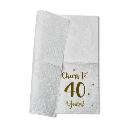 Cheers to 40 Years Cocktail Napkins | Happy 40th Birthday Decorations for Men and Women and Wedding Anniversary Party Decorations | 50-Pack 3-Ply Napkins | 5 x 5 inch folded (White)