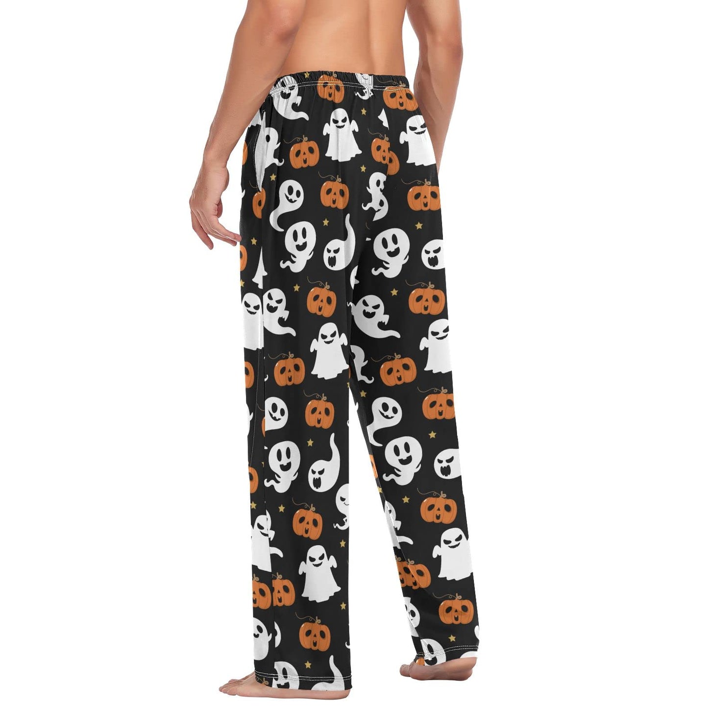 Ollabaky Halloween Men's Pajama Pants Cute and Scary Ghost Pumpkin Pjs Bottoms Sleep Lounge Pants for Men, L