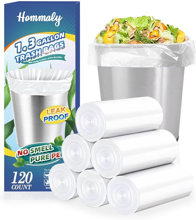 1.3 Gallon 120 pcs Small Clear Trash Bags, Strong 1.2 Gallon 1.3 Gallon Garbage