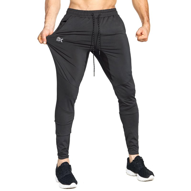 BROKIG Mens Lightweight Gym Jogger Pants,Men's Workout Sweatpants with Zip Pocket(Black,Small)