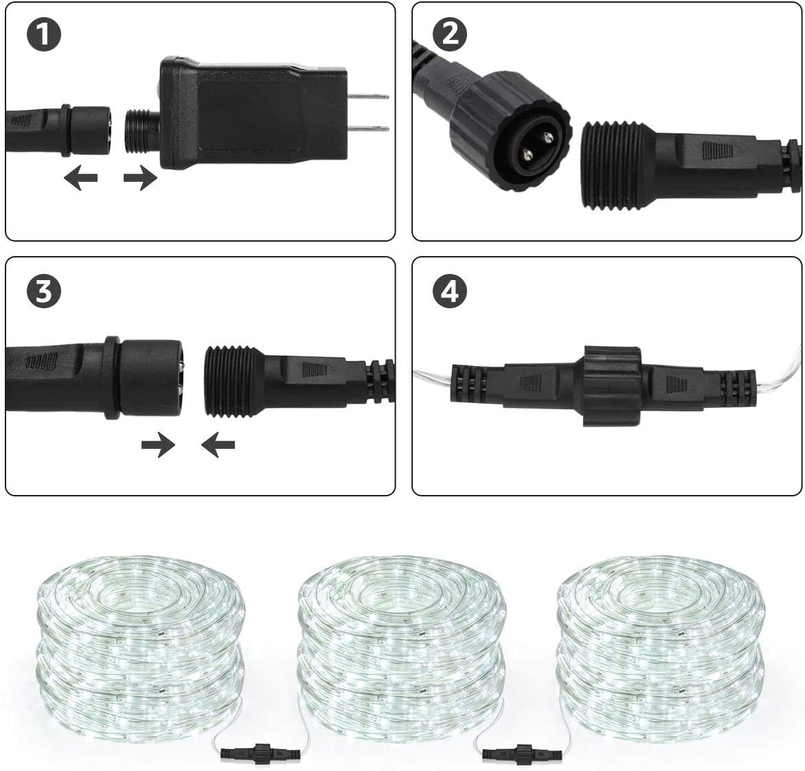 Lepro Outdoor Rope Lights Mains Powered, Connectable, 10m/33ft 240 LED Outdoor Garden Lights Plug in, Bright Cool White, Waterproof 10mm Thick Rope Lighting for Garden, Patio, Tree, Pathway, Christmas