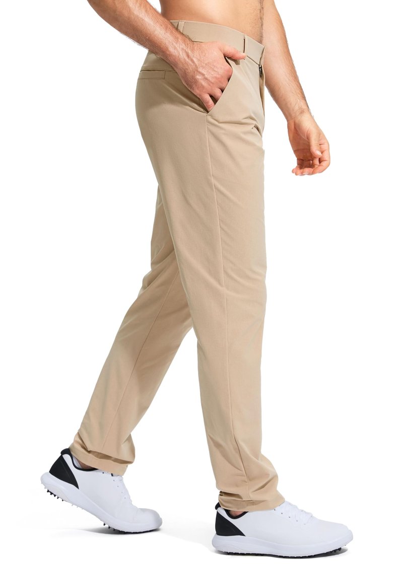 Pudolla Golf Pants for Men Stretch Dress Pants Mens Work Pants 30 Lightweight Quick Dry Casual Slacks Trousers with Pockets(Khaki 32Wx30L)