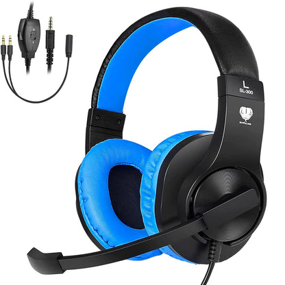 DIWUER Gaming Headset for Nintendo Switch, Xbox One, PS4, Bass Surround and Noise Cancelling 3.5mm Over Ear Headphones with Mic for Laptop PC Smartphones (Blue)