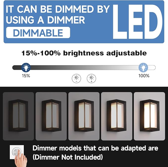 Outdoor Porch Light,15%-100% Dimmable Indoor Wall Light Fixtures,3000K/4000K/6500K Adjustable,24W Exterior Wall Lighting,Waterproof Outdoor Modern Wall Sconce Lights,2160LM Indoor Wall Sconce 2 Pack