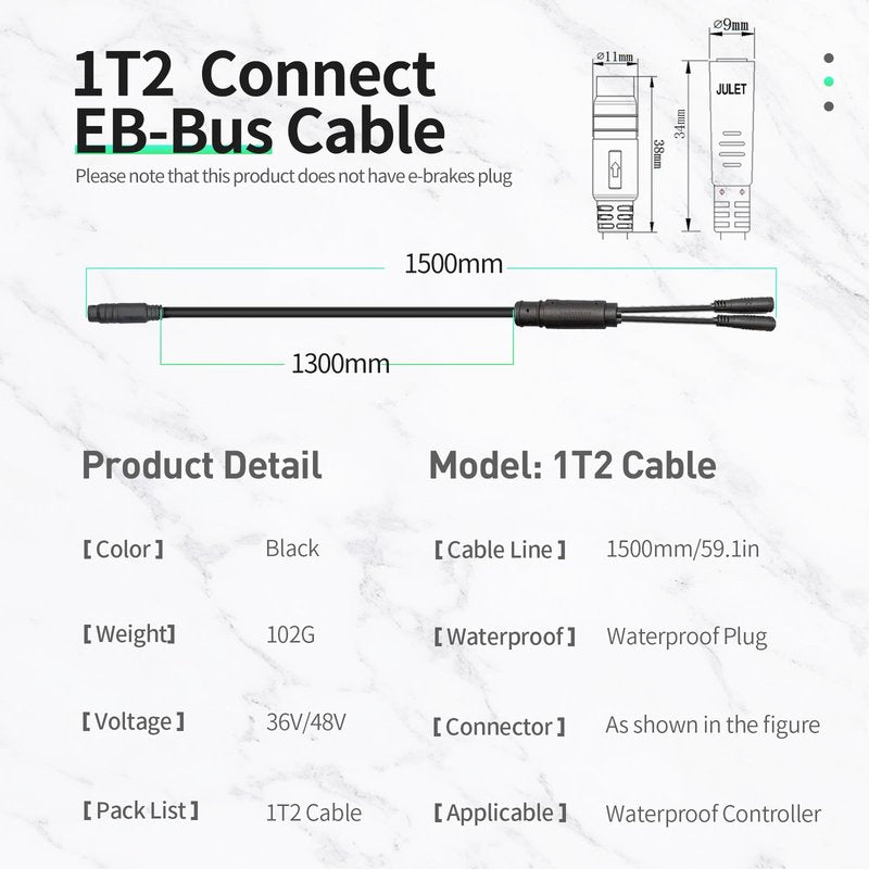 FOBOXCHD Electric Bicycle Signal Cable 1T4/1T5, Connecting Controller to Display, Throttle, Light Function, 150cm Length (1 to 2)